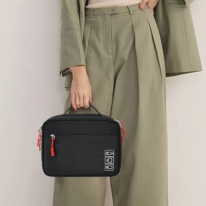 MIRLEWAIY Travel Charger Cable Organizer Portable Electronics Accessories Carrying Bag Waterproof Cord Storage Case Double Layer for Hard Drives, Phone, USB, SD Card, Black