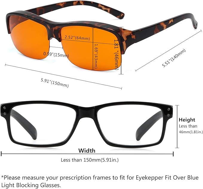 Eyekepper 100% Anti-Blue Light Blocking Fitover Glasses Wear Over Computer Glasses With Amber Lens