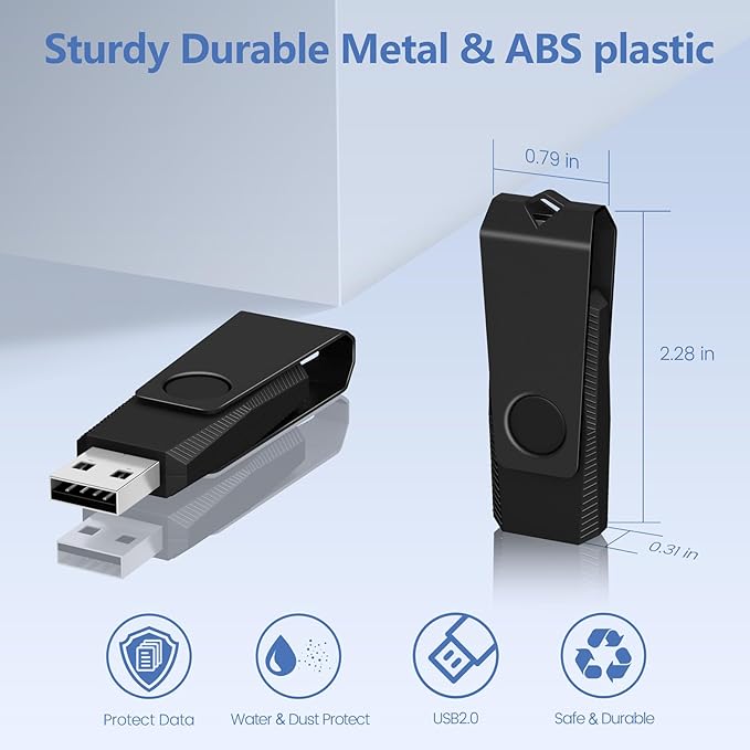 4GB USB Flash Drive 20 Pack, AGECASH A Memoria USB 2.0 Thumb Drive Swivel Metal Bulk Flash Drive USB Drive Multi Pack Pendrive Jump Drive Memory Stick with Keychain (Black, 20PCS 4GB)