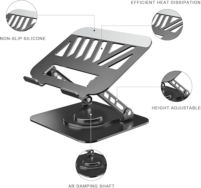 Adjustable Laptop Stand for Desk, Dual Foldable Computer Riser with Heat-Vent, Ergonomic Sit to Notebook Holder Convertor, Compatible with All 10-16" Laptops, Tablets, Black