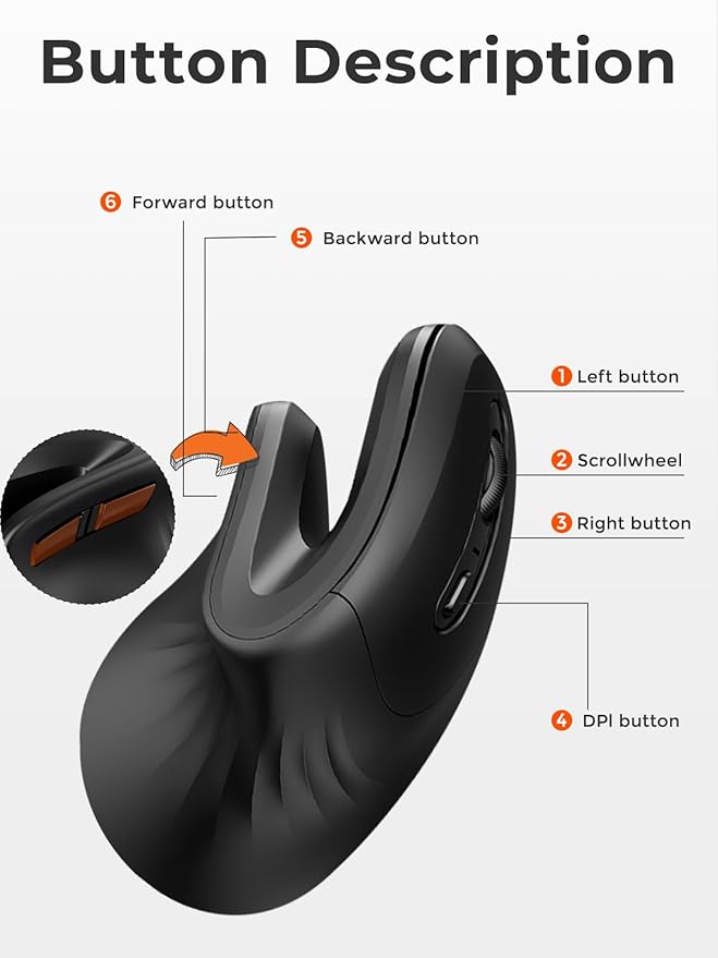 DAREU Ergonomic Vertical Wireless Mouse, 2.4GHz / BT Optical Vertical Mice with Ergo Design for Comfort and Reduced Wrist Strain, Silent Mouse with 6 Buttons, Computer Mice for Laptop, Desktop, PC