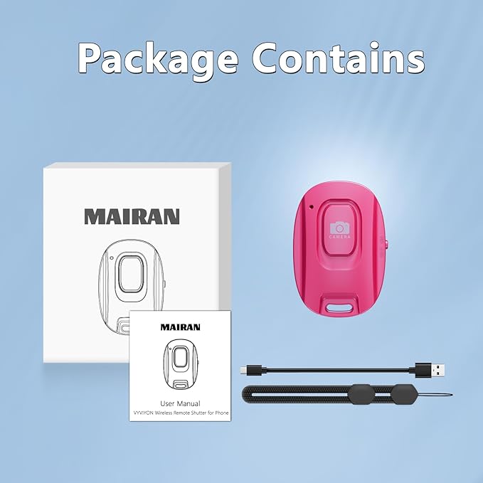 MAIRAN Rechargeable Wireless Camera Remote Shutter for iPhone and Android Smartphones, Bluetooth Phone Remote Control,Selfie Button for Photos and Videos Charging Cable Included-Pink