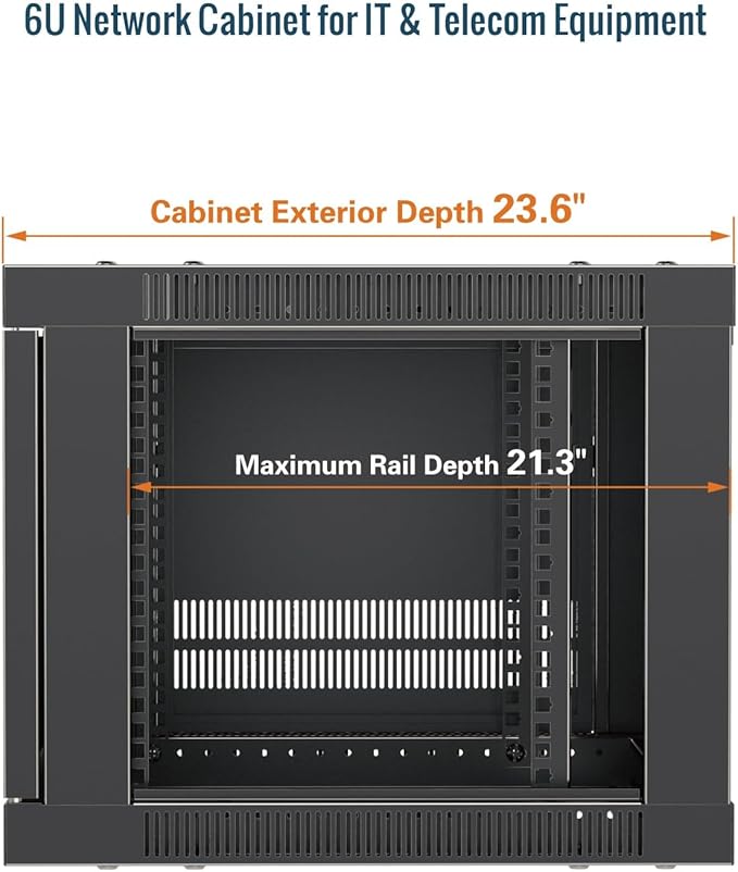 Tecmojo 6U Wall Mount Rack Cabinet, Heavy-Duty 176 Lbs High Load Capacity, 19” Enclosed Server Network Rack with Mesh Door, 23.6” Deep – Elite Collection