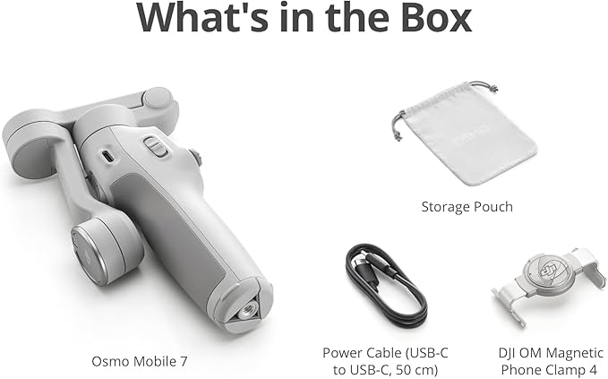 DJI Osmo Mobile 7 Gimbal Stabilizer for iPhone, Android, Built-in Tripod, Portable Stabilizer for iPhone, Selfie Stick, 3-Axis Phone Gimbal, ActiveTrack 7.0, One-Tap Edit, 10hrs Use, Phone Charging