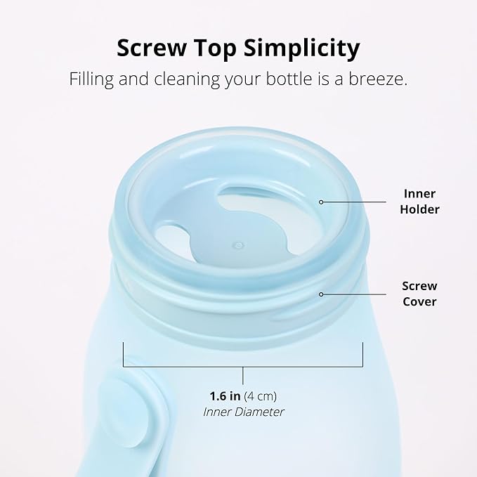 BLUE GINKGO Collapsible Water Bottle – Lightweight, Foldable Silicone Bottle for Travel, Hiking, and Camping (16.9oz, Made in Korea, Blue)