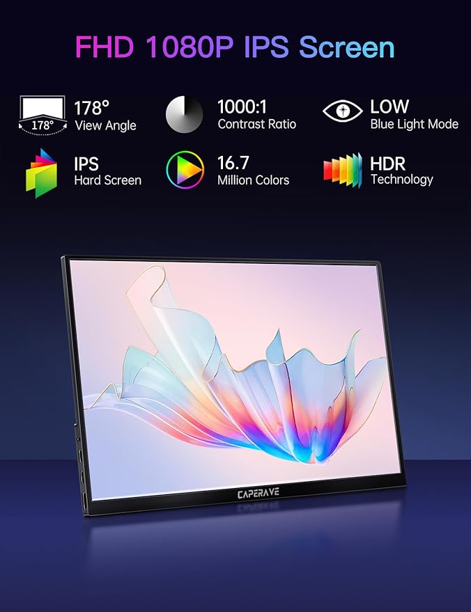 Portable Monitor for Laptop, Ultra Slim 15.6'' 1080P FHD Travel Monitor with Kickstand & Speaker, USB C HDMI, Gaming External Screen for Computer Laptop PC Mac Phone Xbox Switch PS5/4