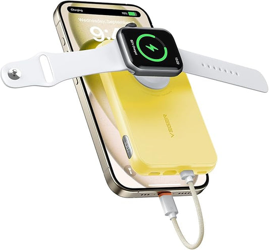 VEGER Portable Charger with Built in Removable Cable for iPhone, 20W Fast Charging Slim Power Bank, 10000mAh USB C Battery Pack Travel Essential Compatible with iPhone, Android, Apple Watch-Yellow