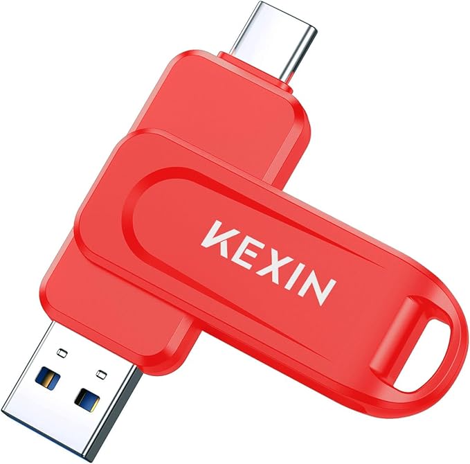 KEXIN 128GB USB C Flash Drive Dual USB Drive 3.0 USB-A & Type-C Thumb Drive Up to 100MB/s Swivel for Smartphone Tablet iPhone 15/16 Car Game Console, 128GB Red