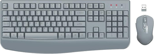 Wireless Keyboard and Mouse Combo, EDJO 2.4G Full-Sized Ergonomic Computer Keyboard with Wrist Rest and 3 Level DPI Adjustable Wireless Mouse for Windows, Mac OS Desktop/Laptop/PC(Grey)