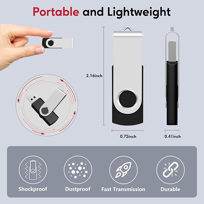 AreTop USB 2.0 Flash Drive 2GB, Pack of 100 Thumb Drives Bulk Memory Sticks, Portable Keychain Jump Drive Multipack for Data Storage (2GB,black-100pack)