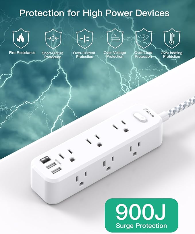 Extension Cord 15 ft, Surge Protector Power Strip, Long Extension Cord with 9 Outlets 3 USB Ports, Extension Cord with Multiple Outlets, USB Power Strip for Home, Office, Dorm Room Essentials, College