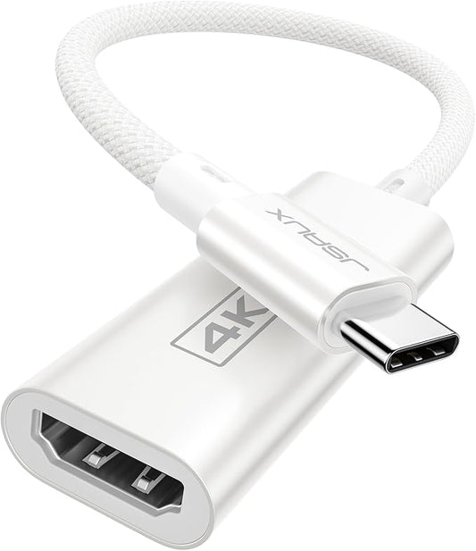 JSAUX USB C to HDMI Adapter, 4K USB Type-C to HDMI Female Adapter [for Thunderbolt 3] Compatible with iPhone 15 Pro, MacBook Pro/Air, Surface, Galaxy S21 S20 Ultra S10 S9 S8, Dell XPS 15-White