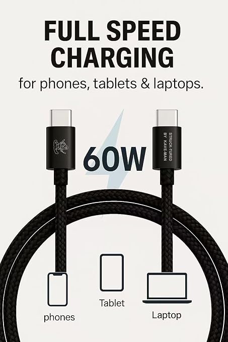 Pebble 60W USB-C to USB-C Cable – 6.6ft Purple | Fast Charging, Durable Nylon Braided, Universal USB-C Compatibility (Metal Shell)