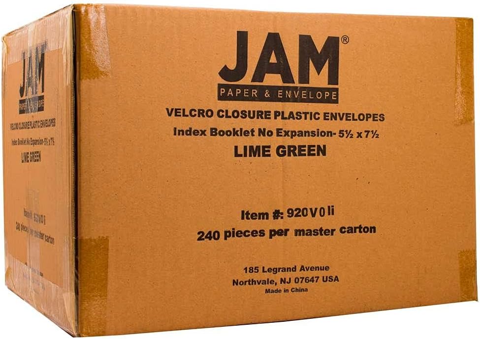 JAM PAPER Plastic Envelopes with Hook & Loop Closure - Index - 5 1/2 x 7 1/2 - Lime Green - 12/Pack