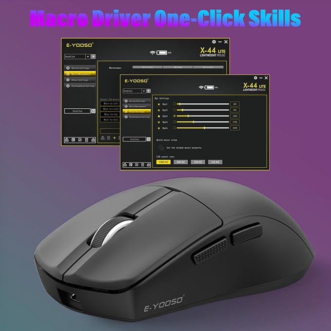 XuanGui Wireless Gaming Mouse,2.4G/BT/USB-C Wired,5-Level DPI 4000 Max,50g Lightweight,1000Hz Polling Rate,Macro Program,Side Buttons,44-Hour Battery Life,For Laptop/PC/Computer/Mac/Tablet (Black-1)