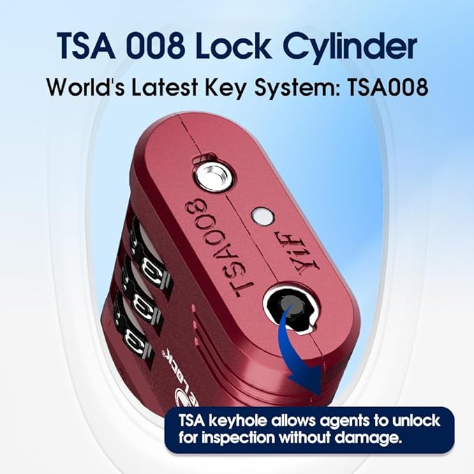 SURE LOCK TSA Locks for Luggage, TSA Approved Luggage Locks with Open Alert, TSA008 Key for High Security, Easy Read Dials, Zinc Alloy Body, Locker Lock for Suitcase, Gym, Travel(Red 2 pk)