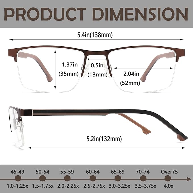 CRGATV 3 Pack Reading Glasses for Men Half Rim Metal Frame Readers Durable Anti Blue Light UV400 / Glare Computer Eyeglasses