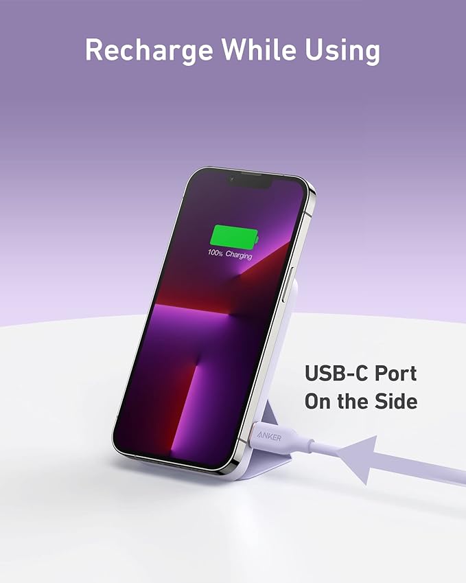 Anker 622 Magnetic Battery (MagGo), 5,000mAh Foldable Magnetic Wireless Portable Charger with Stand and USB-C Port (On The Side), Magsafe-Compatible for iPhone 16/15/14/13 Series