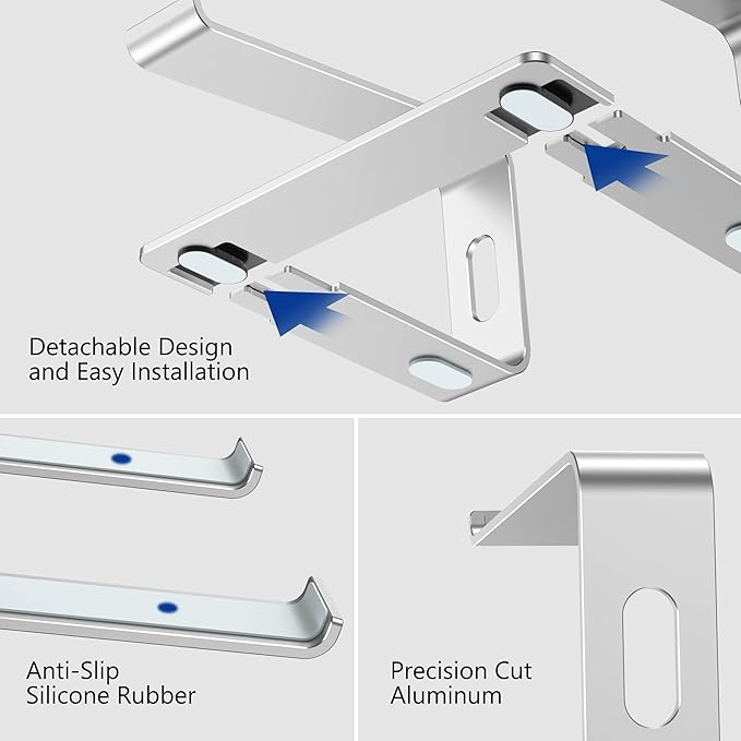 BESIGN LS03 Aluminum Laptop Stand, Ergonomic Detachable Computer Stand, Notebook Riser Compatible with Air, Pro, Dell, HP, Lenovo More 10-15.6" Laptops, Silver