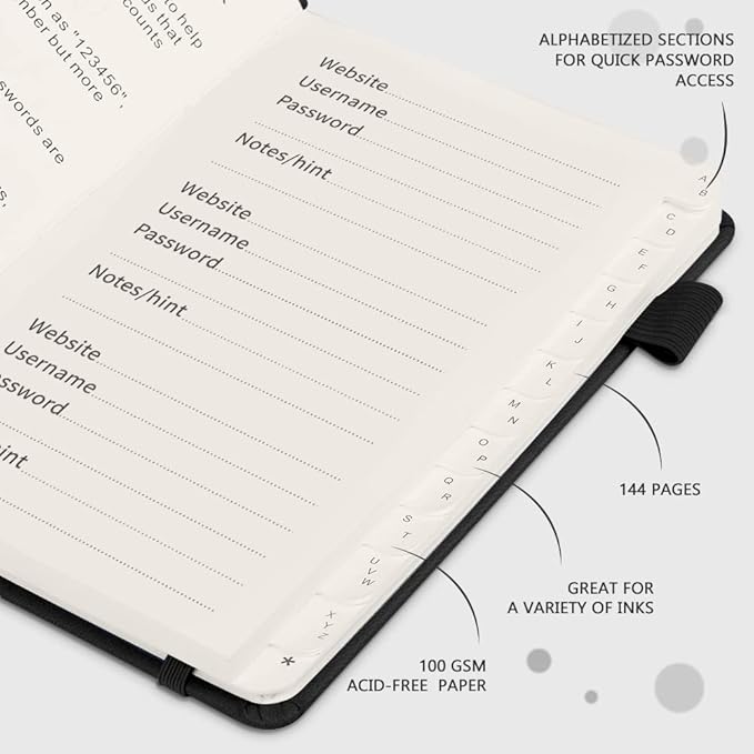 JUBTIC Password Book with Alphabetical Tabs Small Password Keeper with Inner Pocket Record Log in Internet Address Password Notebook Journal Hardcover Password Organizer for Home Office, Black