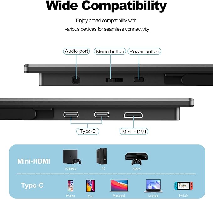 InnoView Portable Monitor, 16" 1200P FHD 180Hz 100% sRGB, Portable Gaming Monitor with Sleeve, USB-C Mini HDMI Portable Laptop Monitors for Laptop, Phones, MacBook, Tablet, PS4/5, Switch, Xbox