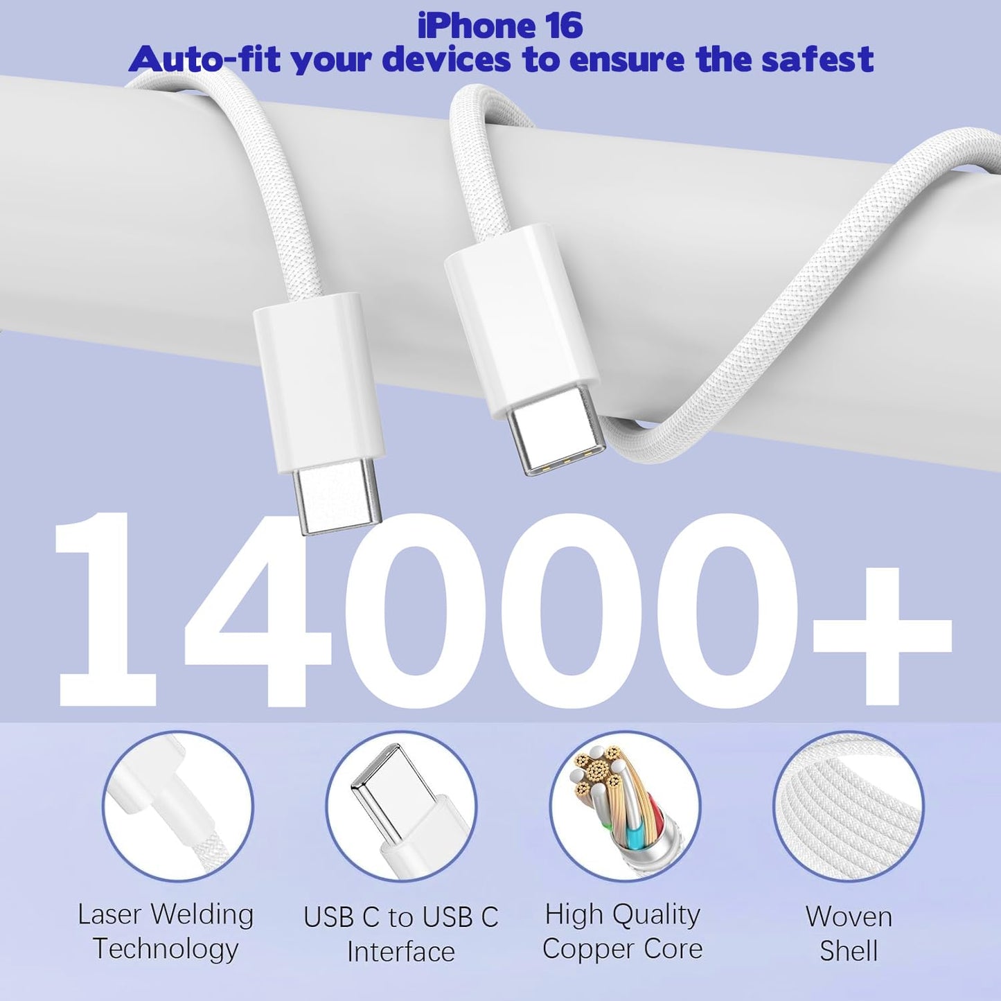 10FT iPhone 17 16 15 Pro Charger,2Pack 10Foot USB C to C Woven Cable Cord 40W USB C Apple Charger 4 Port PD&AC Charge Block Fast Charging for iPhone 17 Air/17 16 15 Pro Max/16e/16 Plus/15/15 Pro/iPad