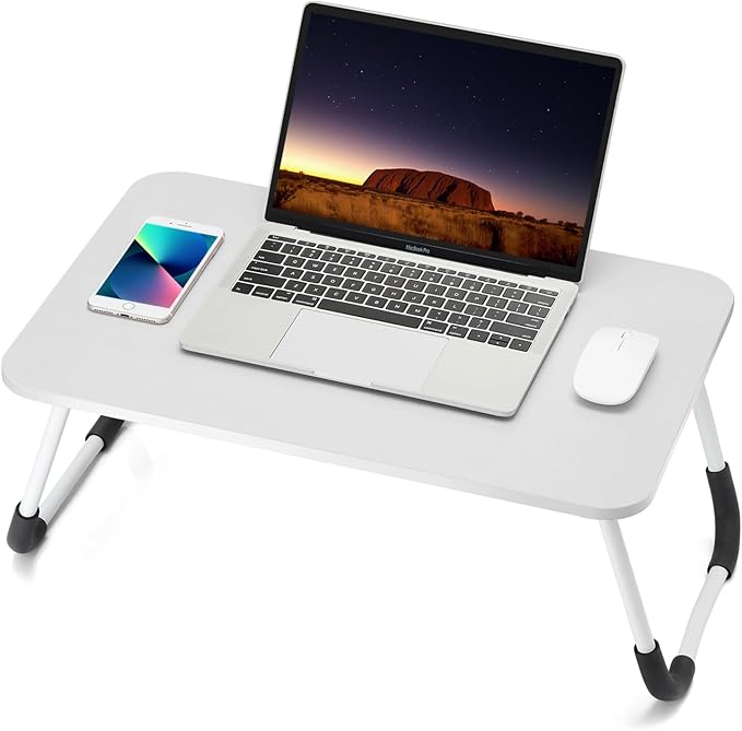Ruxury Folding Lap Desk Laptop Stand Bed Desk Table Tray, Breakfast Serving Tray, Portable & Lightweight Mini Table for Sofa Couch Floor - - White