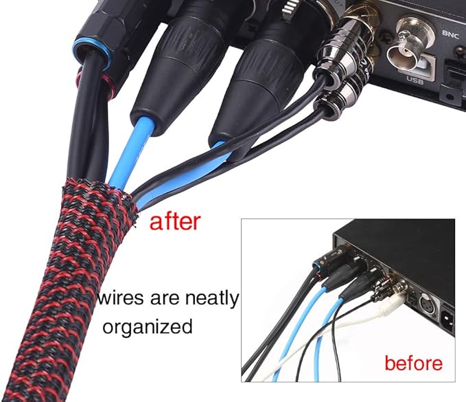 Alex Tech 10ft - 3/8 inch Cord Protector Wire Loom Tubing Cable Sleeve Split Sleeving For USB Cable Power Cord Audio Video Cable – Protect Cat From Chewing Cords - Blackred