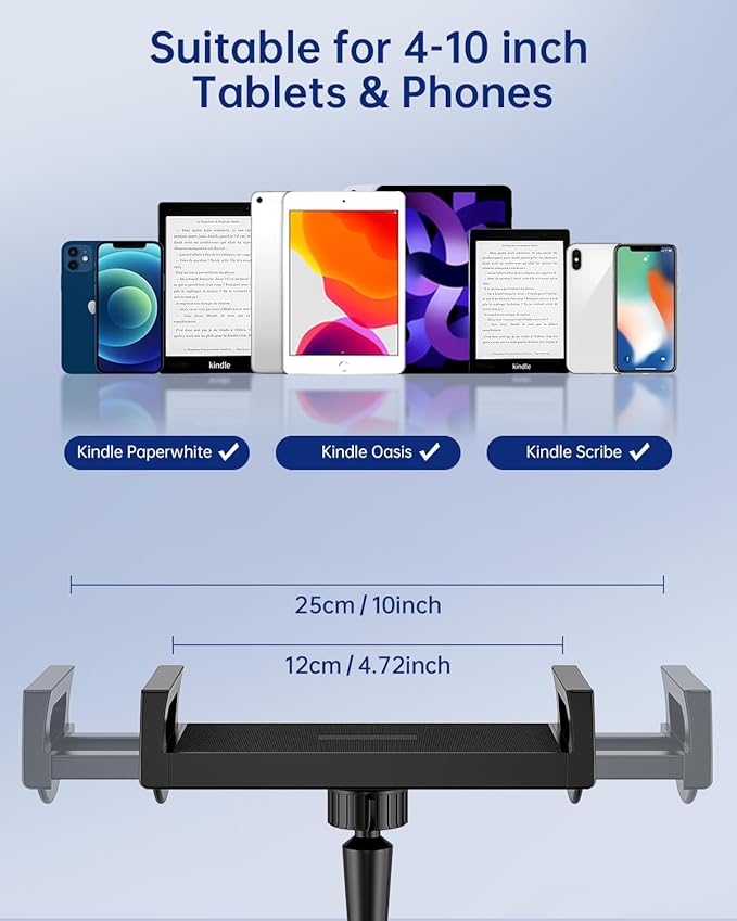 Kindle Holder with Remote Page Turner - Read in Bed Without Blocking Text or Adjusting Margins - Reduce Neck Strain - Quiet Page Turning for Kindle, iPad, iPhone