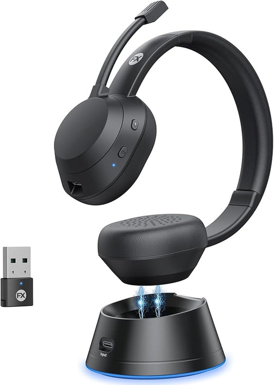 Wireless Headset, Bluetooth Headphones with Mic(AI Noise Cancelling), 65 Hrs Working Time with USB Dongle, Wireless Headset with Mic for Work from Home/Computer/Laptop/PC/Android