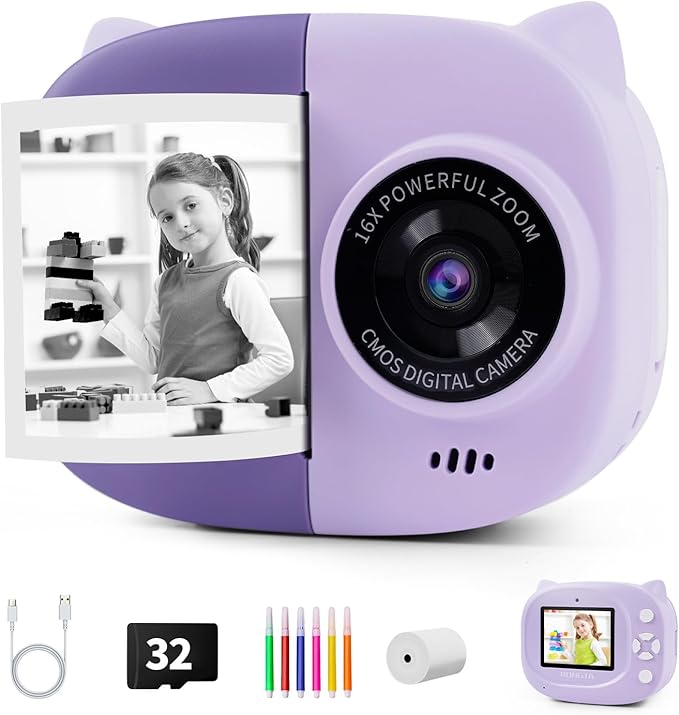Rongta Instant Print Camera for Kids, Children Portable Photo Printer for Birthday Gifts, Kids Toys, 2.4 Inch Screen Kid Digital Camera for Girls Boys Age 3 4 5 6 7 8 9 10 (Purple)