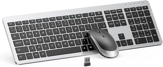 Wireless Keyboard and Mouse Combo - seenda Full Size Slim Thin Wireless Keyboard Mouse with On/Off Switch on Both Keyboard and Mouse - (Black and Silver)