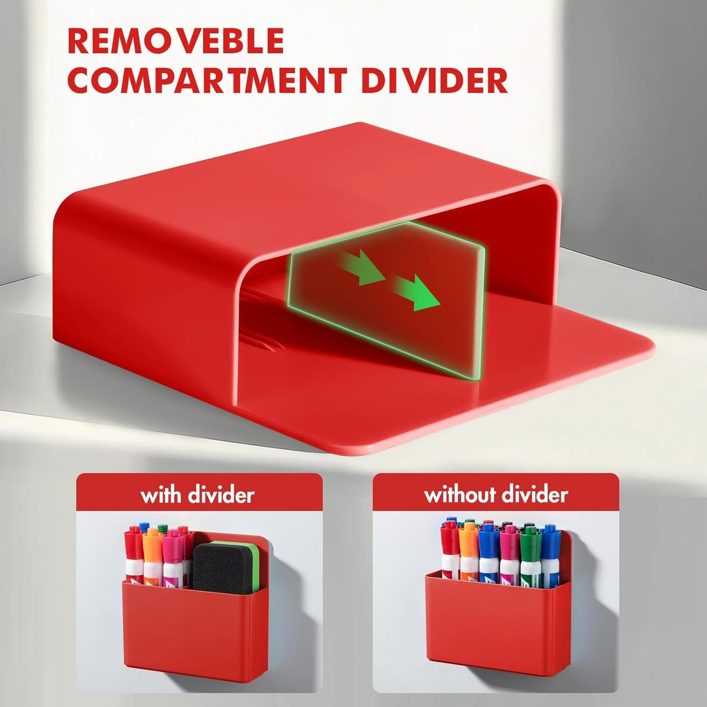 BEYGORM 2 Pack Plastics Magnetic Pen Holder for Refrigerator, Dry Erase Marker Holder for Whiteboard，Magnet School Locker Organizer Accessories, Pencil Cup, Pen Caddy, Classroom Organization(Red)