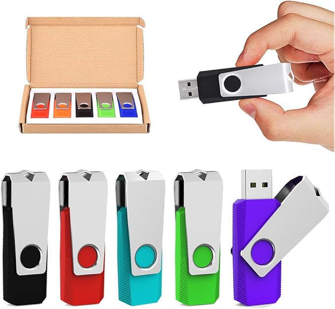 Aiibe 5 Pack 32GB Flash Drive USB Flash Drive USB 2.0 Thumb Drive Swivel U Disk Memory Stick 32 GB Multi Pack USB Drives with Led Light (32G, 5 Colors: Black Red Cyan Green Purple)