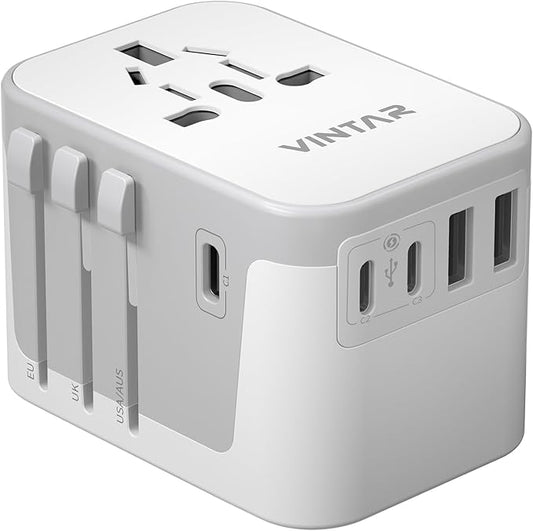 Universal Travel Adapter, VINTAR International Power Adapter with 6A 3 USB C and 2 USB Ports, All in One Travel Essentials Plug Adapter, Worldwide Outlet Converter for Europe UK AUS USA(Type A/C/G/I)