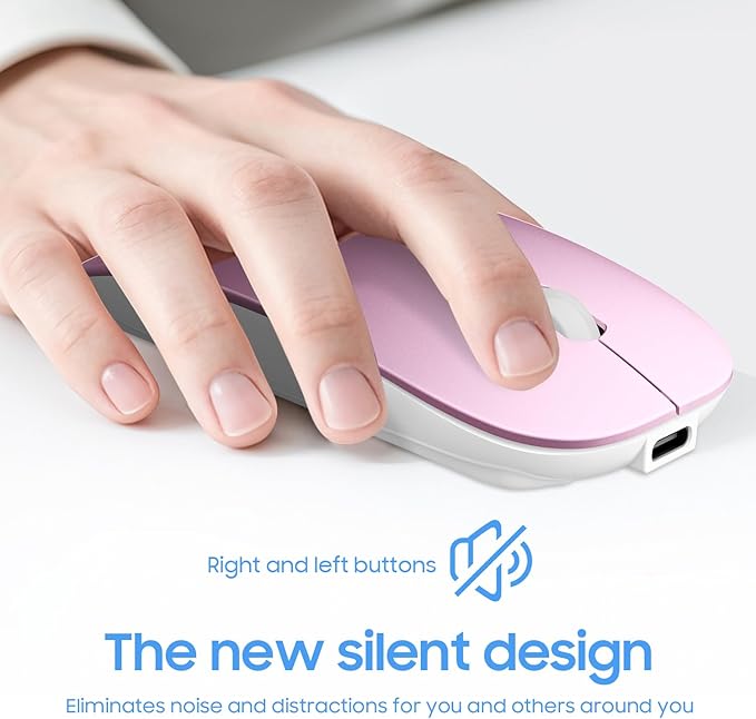 SUNGI Bluetooth Mouse,Slim noiseless Click Rechargeable Wireless Mice for MacBook pro MacBook Air/iPhone/ipad/Tablet/Laptop/Notebook,Pink