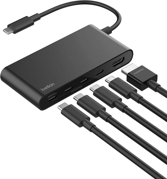 Belkin USB C Hub, 5-Port Hub w/ 4K HDMI Display @ 60Hz, 100W Power Delivery, Fast Data Transfer 10Gbps, USB C Multiport Adapter - Compatible with MacBook, iPad Pro, Chromebook, & More