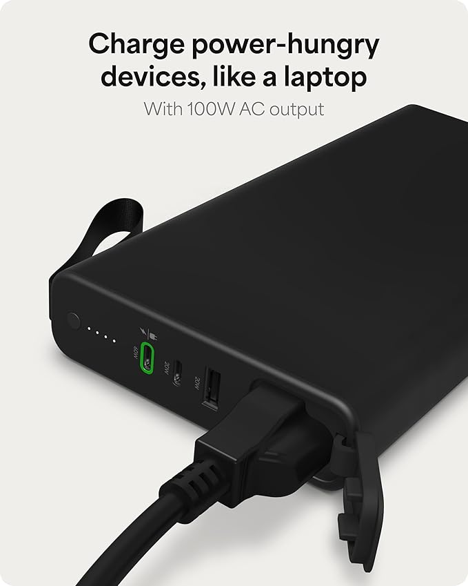 mophie powerstation pro AC (2023)-27,000 mAh External Battery compatbile With MacBook&iPad Portable PD battery with 100W of AC&60W USB-C Fast Charge integrated carry strap-USB-C cable included, Black