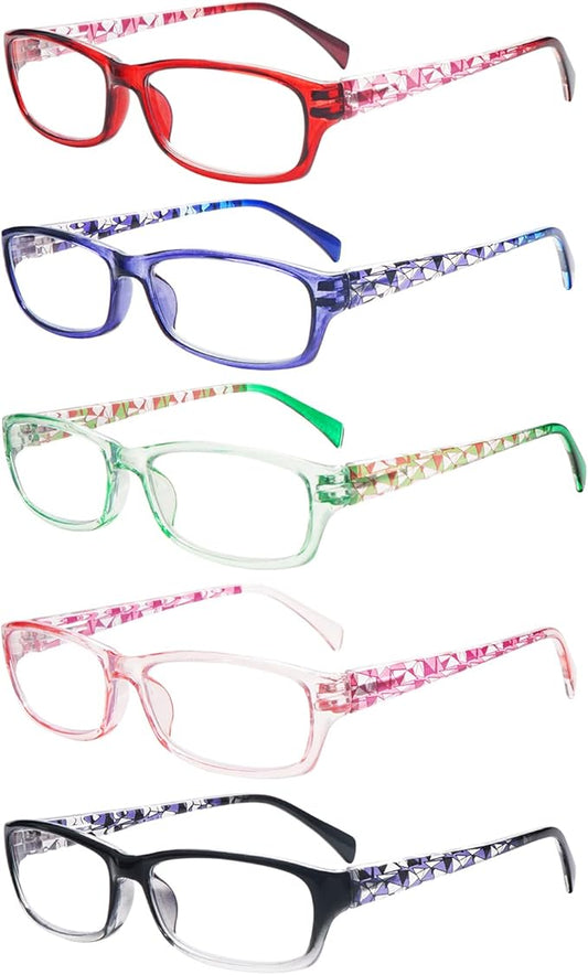 VIDEBLA 5 Pack Computer Reading Glasses Men and Women Anti Eyestrain Blue Light Blocking Glasses for Reading (5 Mix-5, 0.50, multiplier_x)