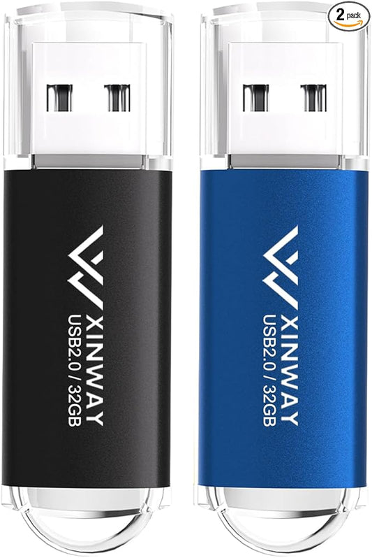 32GB USB 2.0 Flash Drives Thumb Drives Memory Stick Jump Drive Zip Drive, 2 Pack Mixed Colors: Black Blue