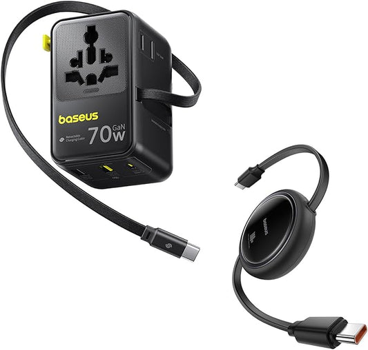 Baseus 70W Universal Travel Adapter and Baseus 100W Retractable USB C Cable