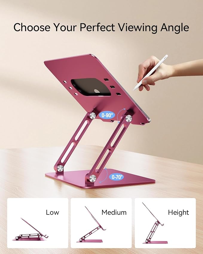 Foldable Aluminum Laptop Stand for 10-17.3" Laptops, Height Adjustable Portable Ergonomic Computer Holder, Space Saving Desk with Heat Dissipation. Compatible with MacBook/Dell/HP etc, Rose