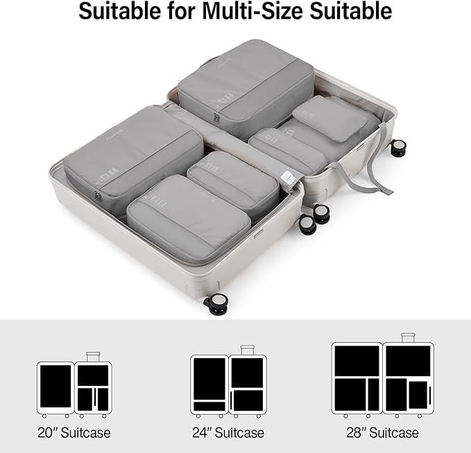 Compression Packing Cubes (Pack of 7), Expandable Luggage Organizer Bags, Hanke Packing Cubes for Travel, Double Zipper Durable Travel Packing Organizers for Suitcase Backpack and Carry-On