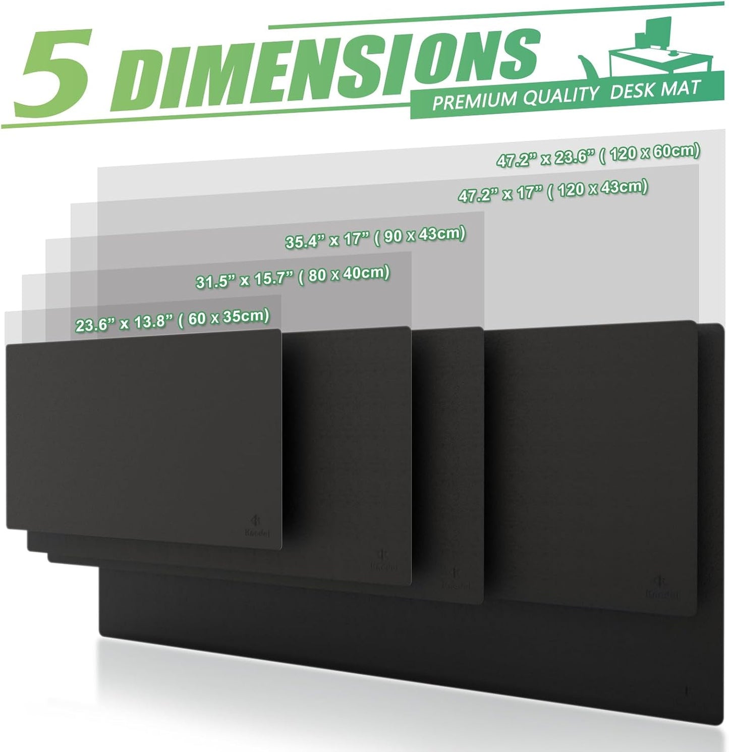 K KNODEL Small Office Leather Desk Mat, Mouse and Keyboard Pad, Computer and Laptop Mat, Desktop Protector and Cover, Writing Pad and Blotter (23.6"x13.8", Black)