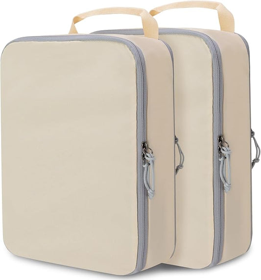 Extra Large Compression Packing Cubes for Travel Essentials, 2 Set Expandable Travel Cubes for Packing Compression Bags Luggage Suitcase Organizer, Cream