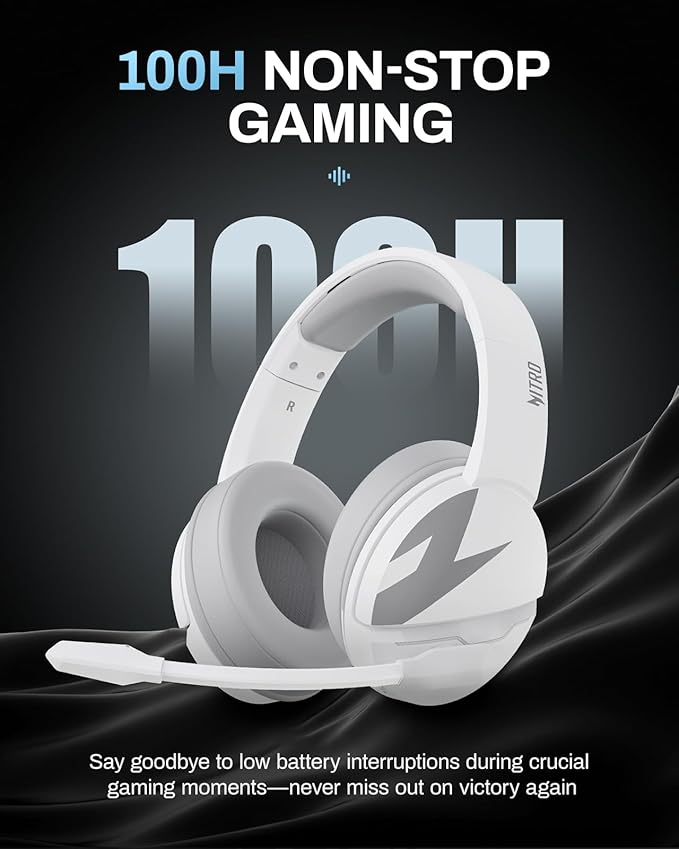 acer Wireless Gaming Headset, PS5 Headset with 2.4GHz for Ps5, Ps4, PC, Switch, Bluetooth 5.3 + 100Hrs Gaming Headphones with Noise Canceling Mic for Laptop, Mobile, Mac, 50mm Drivers (White)