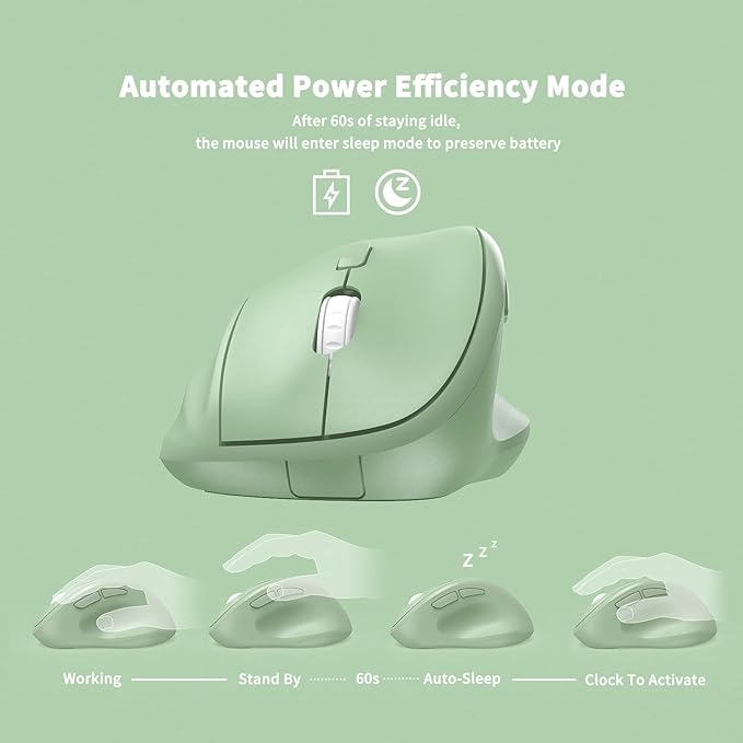 Ergonomic Wireless Mouse with USB Receiver for PC Computer, Laptop and Desktop, Ergo Vertical Mouse with Silent Clicks Long Battery Life, Up to 1600 DPI & 1 AA Battery Powered, Green