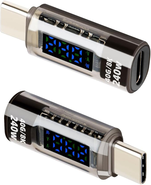 USB C Male to USB C Female Adapter，240W TYPE C Converter,with LED Display,40 Gbps Data Transmission，Suitable for Laptops, Desktop Computers, Mobile Phones, Tablets, And Other Devices(2Pcak)