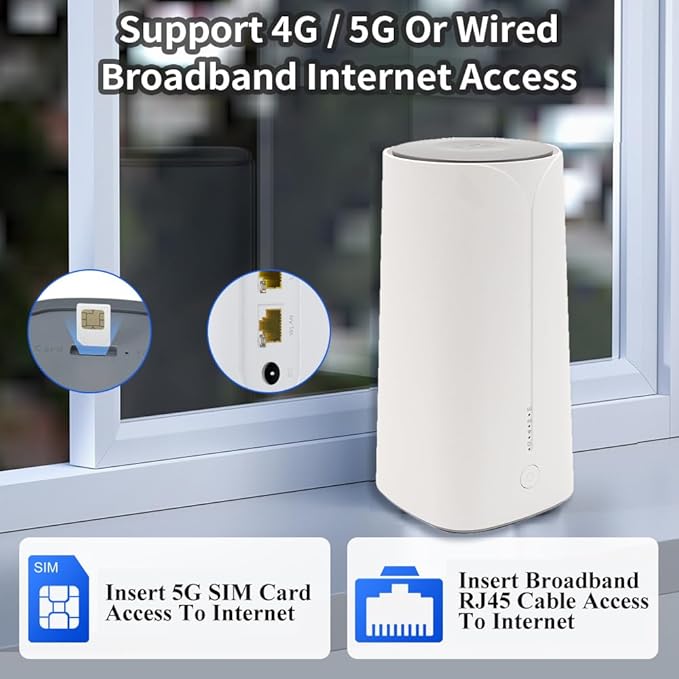 UOTEK 5G CPE Router with SIM Card Slot, NSA SA WiFi 6 AX3000 5G Cellular Dual Band Modem for Home Office Indoor Wireless Internet Router