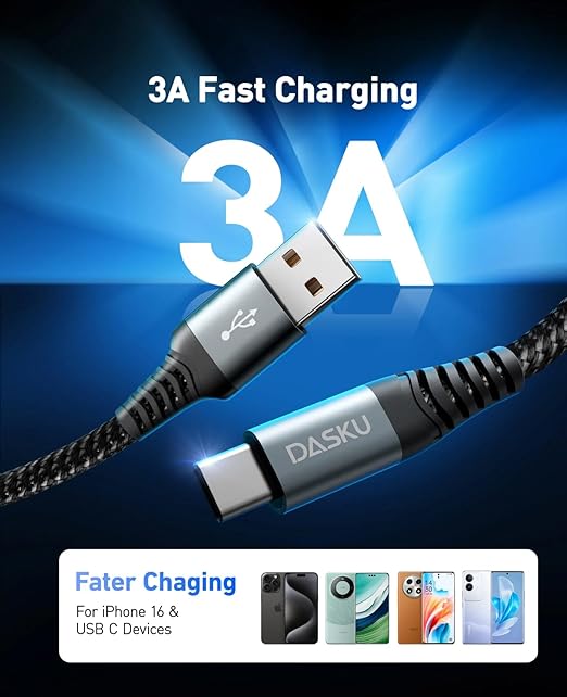 USB Cable Type C Fast Charging Cable, 5 Pack[3/6/6/10/10FT] Braided C Charger Cable Compatible with iPhone 17/16/15, Samsung Galaxy S10 S9 S8 Plus, Note 10 9 8, LG V50 V40 G8 G7